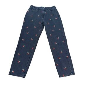 Forever 21 Jeans Womens Black Red Cherry Embroidered Denim Hi Rise Size 27